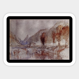 A Distant Castle with Poplar Trees beside a River Sticker